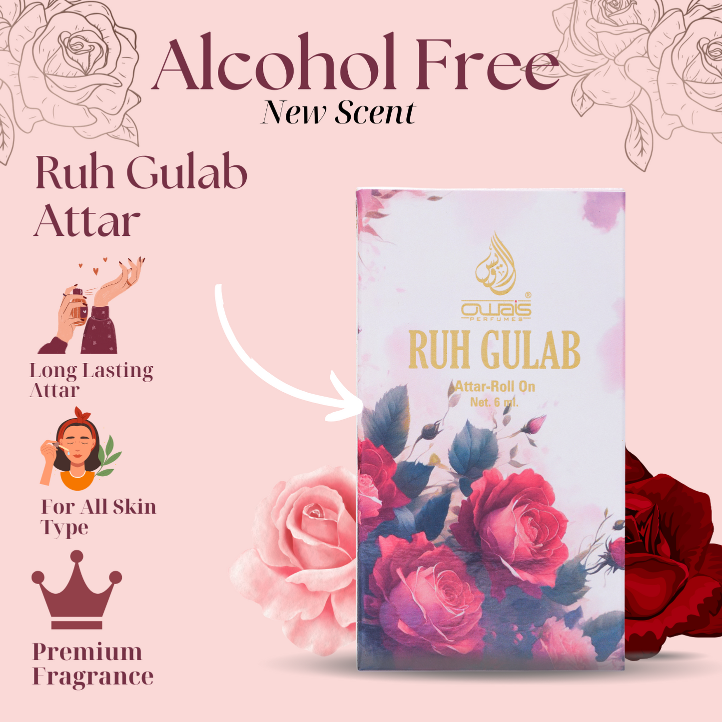 Rose Attar 6ml-Long lasting Alcohol Free Fragrance